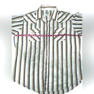 New Men’s ELY Cattleman Blue White Stripe Short Sleeve Pearl Snap Size XXL EUC